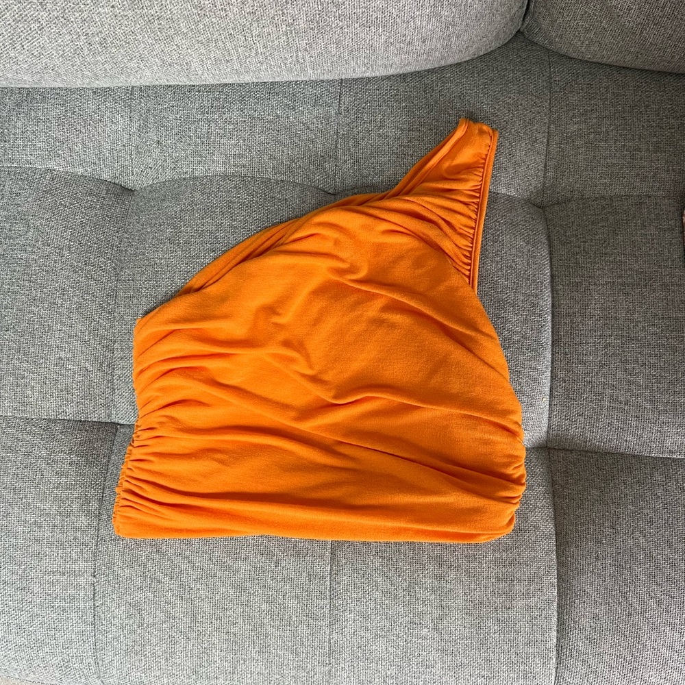One shoulder orange tank
